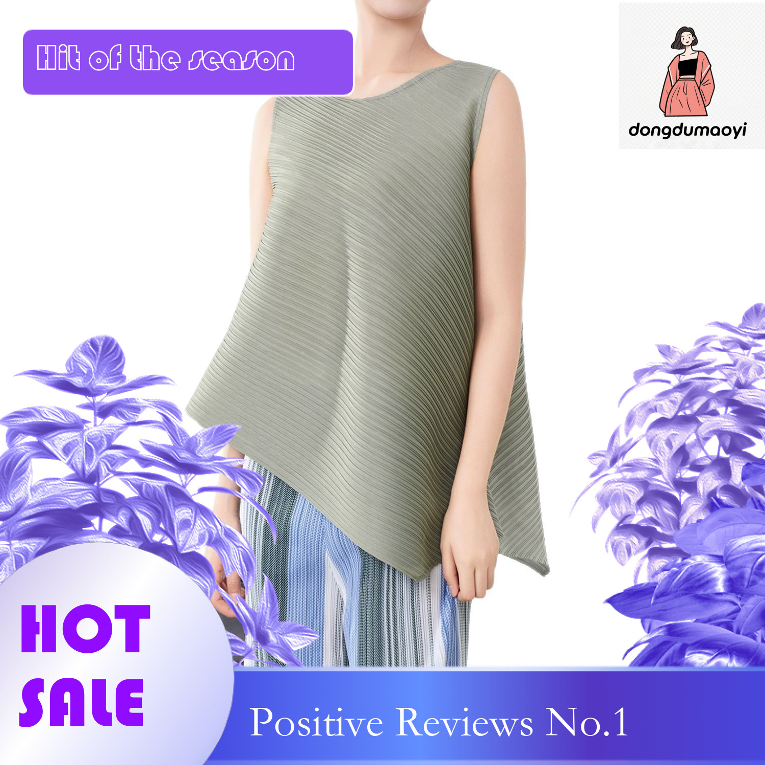 dongdumaoyi Miyake Large T-shirt Summer New Fashionable Loose Sleeveless Irregular Wrinkle Pregnant Commuter Top