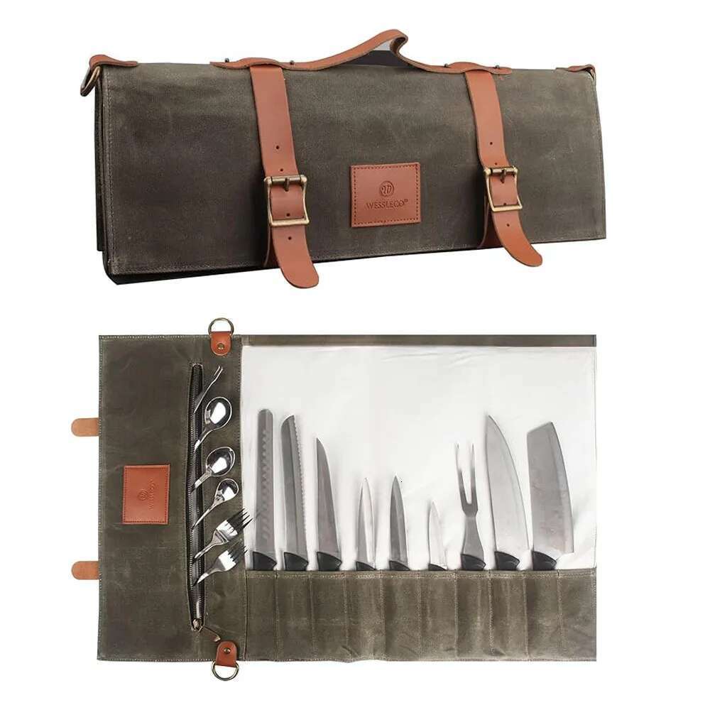 WESSLECO Multifunctional Roll Chef Knife Bag Portable Durable Kitchen Cooking Storage Pockets
