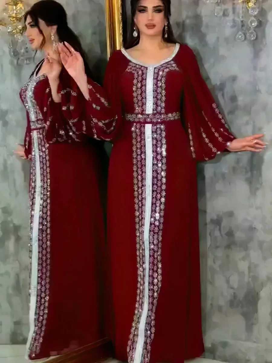 Abaya Muslim Women Party Dresses Chiffon Sequins Jalabiya Ramadan Eid Morocco Islam Sashes Vestidos Arab Long Robe Dubai Kaftan X250514