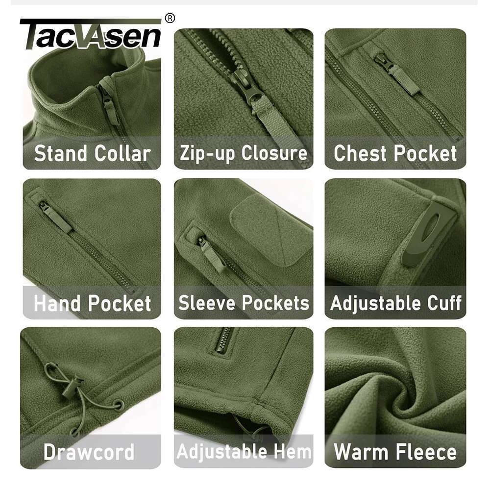 TACVASEN Men's Fleece Jacket Soft Warmth Windproof Full Zip Up Coat Multiple Zipper Pockets Hiking Working Outdoors Windbreaker Designer
