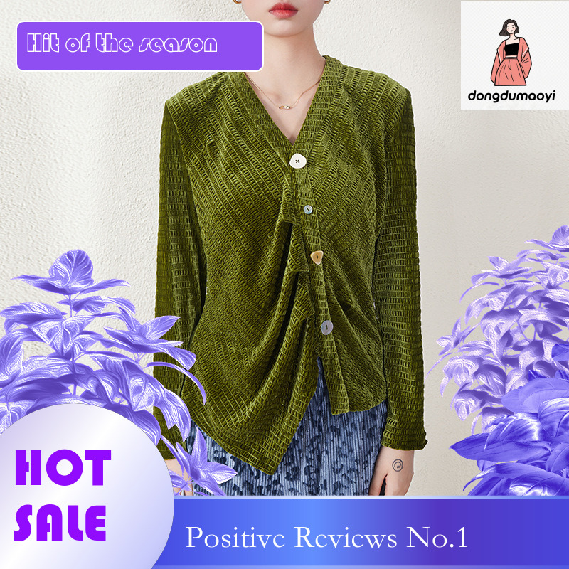dongdumaoyi French design velvet top women's base Miyake 2023 autumn new pleated high-end feeling beautiful small shirt