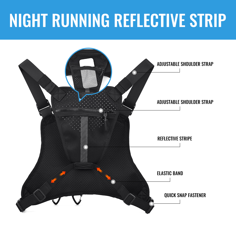 Sports Chest Bag For Men, Water Resistant Lightweight Front Running Vest Bag With Built-In Phone Holder & Extra Storage For Workouts, Cycling | 558