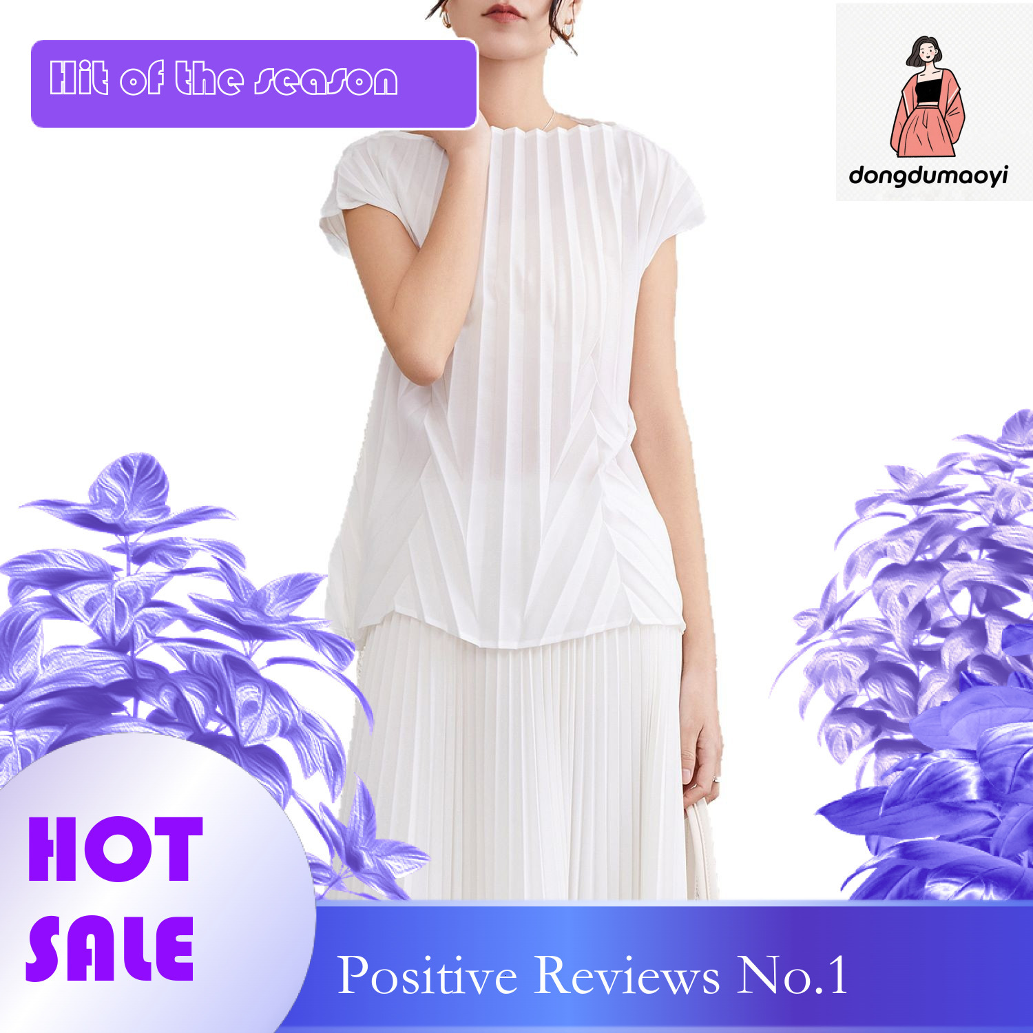 dongdumaoyi Miyake Simple Shirt T-shirt 2025 Summer New Design Sense One Word Neck Loose and Slim Solid Color Top for Women