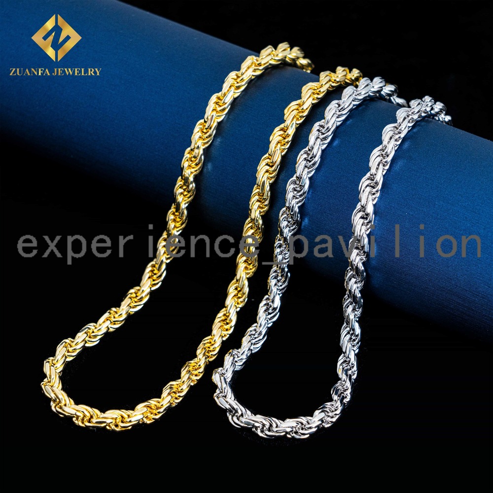 Ready to Ship 6MM Hip Hop Man Necklace 925 Sterling Silver Iced Out Vvs1 Moissanite Diamond Lock Gold Rope Chain