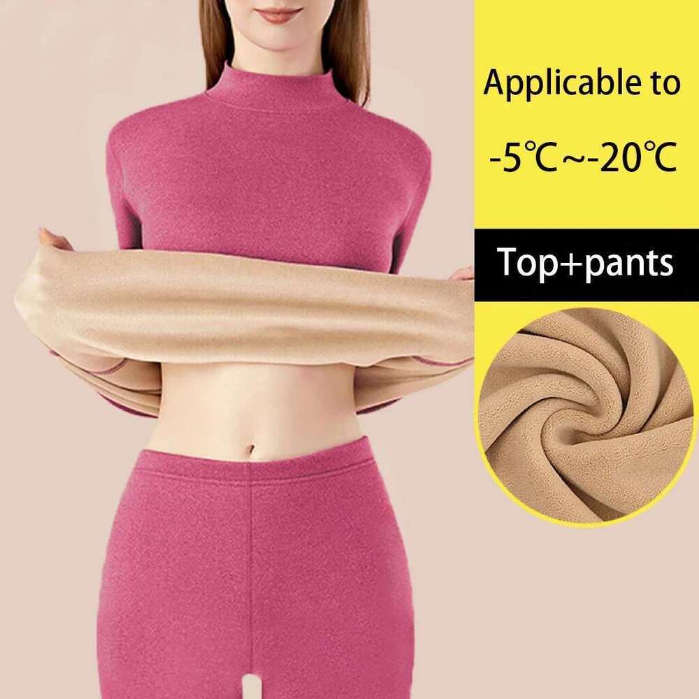 1Set Ultra Thick Underwear Women Stand Collar Seamless Warm Lingerie Winter Long Sleeve Bottoming Thermal Clothing Sets Designer