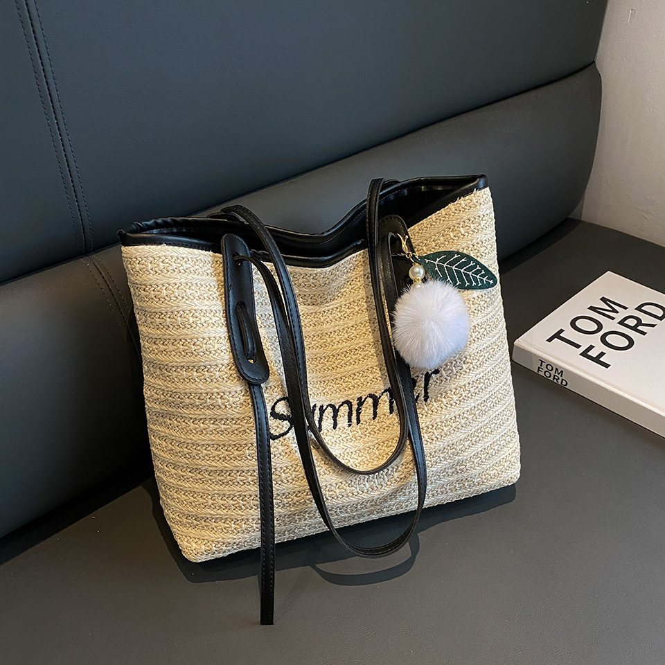Summer popular vegetable basket for women 2025 new grass woven bag, large capacity versatile commuting single shoulder bucket bag