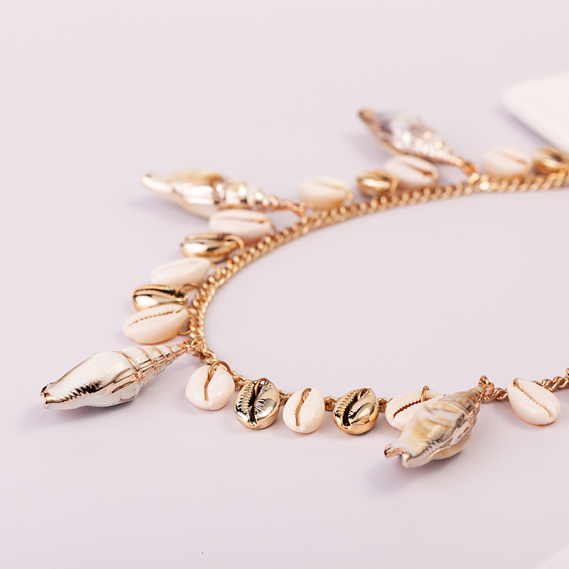 Tooth Snail Shell Pendant Chain Necklace Handmade Straight