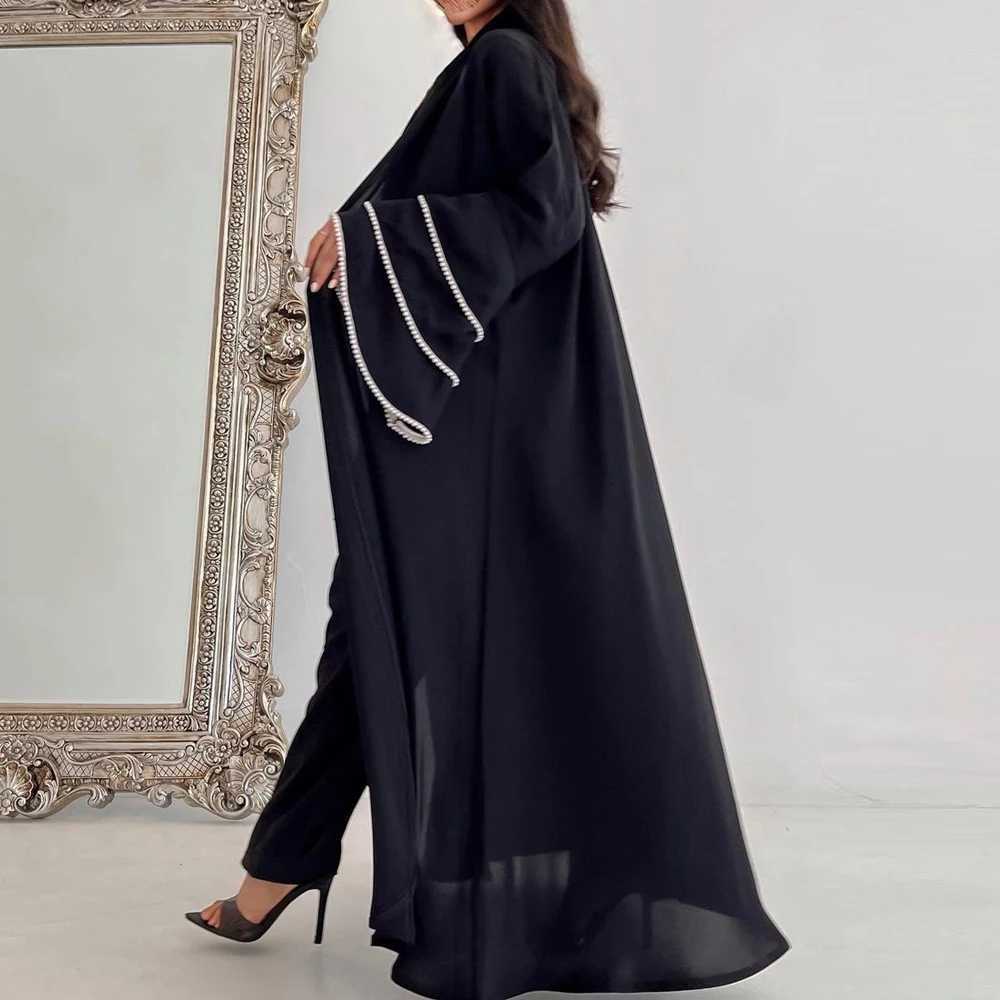 Pearl Beaded Open Kimono Abaya Women Muslim Dress Ramadan Eid Mubarak Djellaba Arab Robe Islamic Clothing Dubai Kaftan Jalabiya X250514