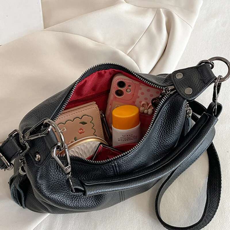 Genuine Leather Fashion Tassel Handbags Crossbody Bags Women's Solid Colours Satchel Large Capacity