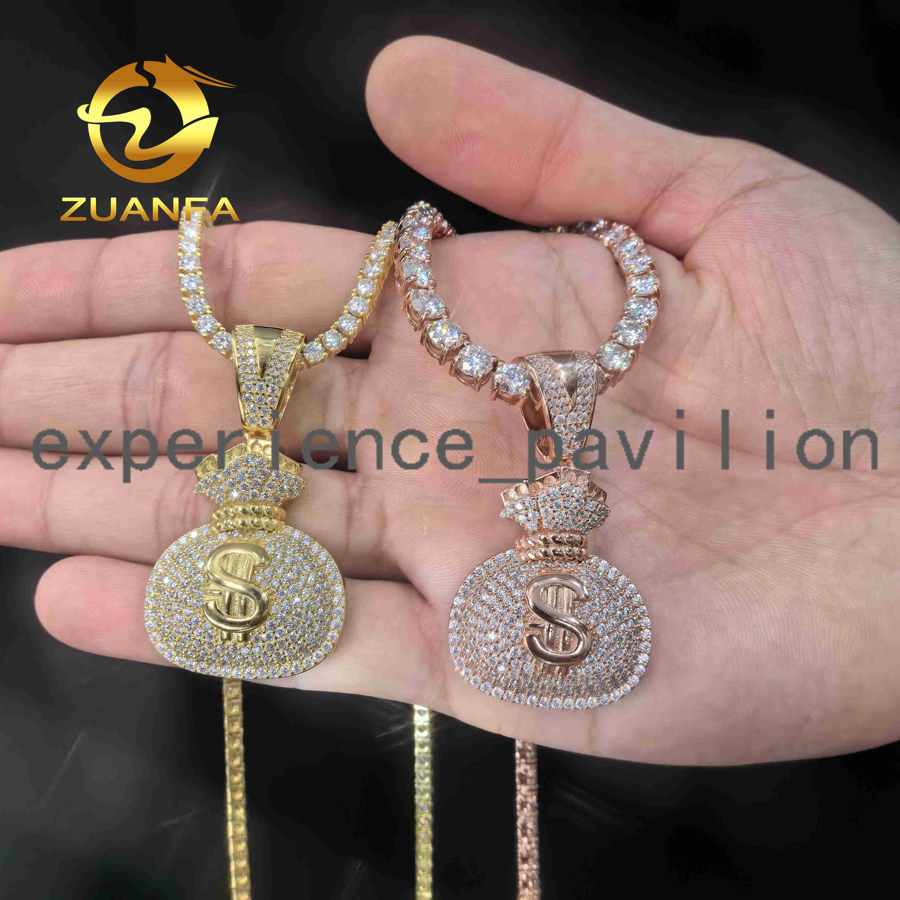 Dropshipping Iced Out Jewelry VVS Moissanite Diamond Pendant Money Bag Pendant Pass Diamond Tester Hip Hop Pendant