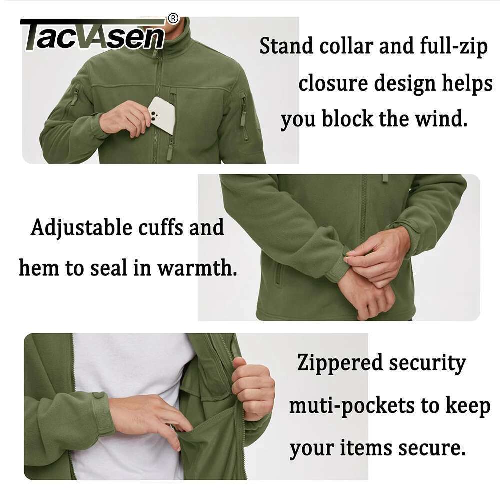 TACVASEN Men's Fleece Jacket Soft Warmth Windproof Full Zip Up Coat Multiple Zipper Pockets Hiking Working Outdoors Windbreaker Designer