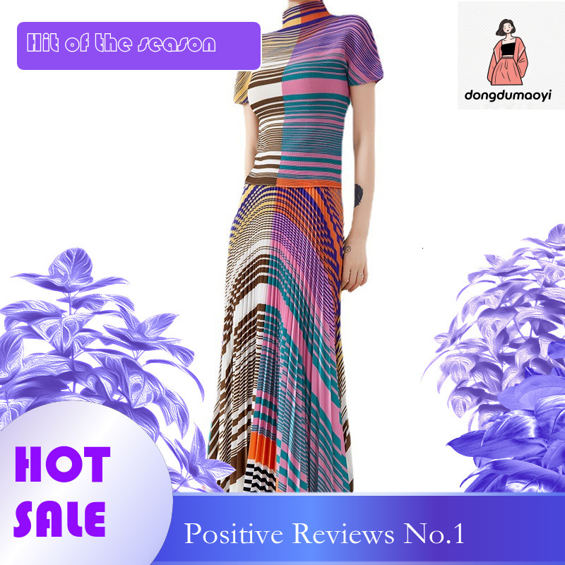 dongdumaoyi Summer pleated chiffon printed small shirt 2025 new women's fashion short sleeved top western-style set