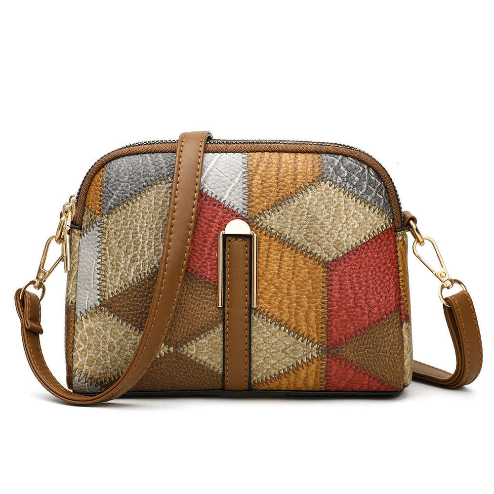 2025 Color blocked Splicing Versatile National Style Double Zipper Single Shoulder Crossover Change Phone Bag New Casual Fashion Trend