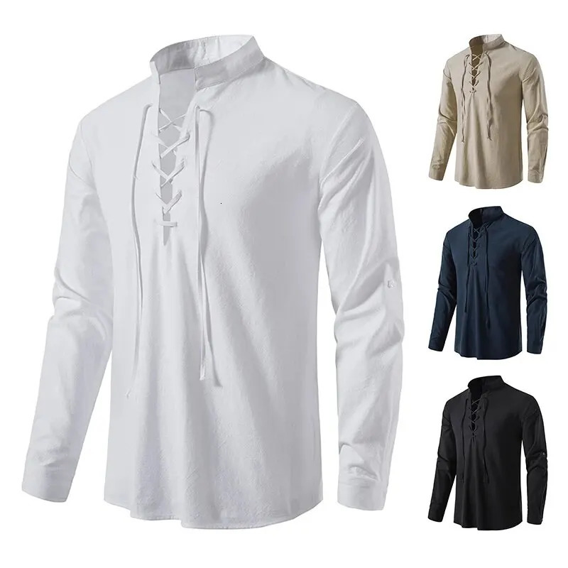 King Billion Mens Shirts Casual Men Cotton Linen Long Sleeve Tshirt Spring Autumn Vintage Shirt US Size Drawstring Neck 250514