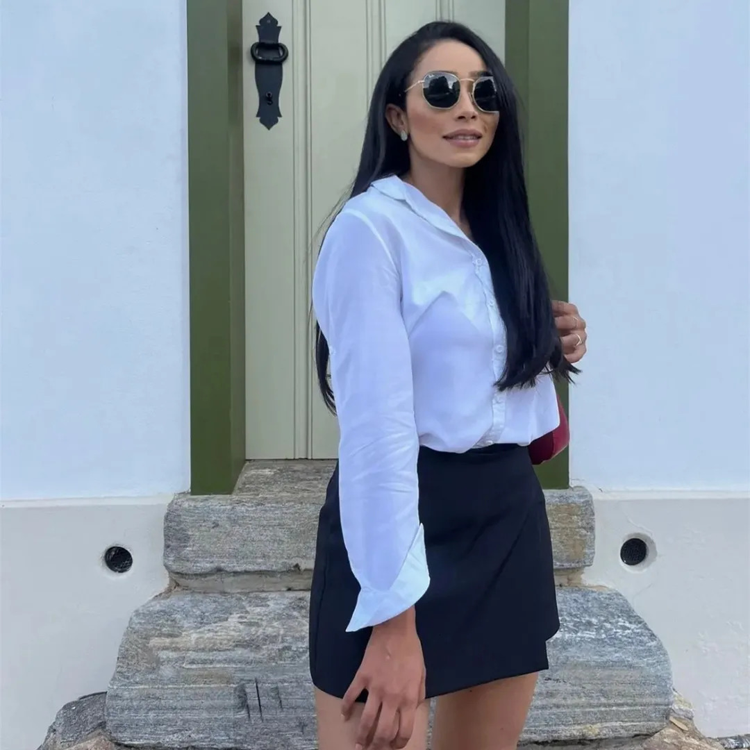TRAF Asymmetric Skort For Women Black High Waist Mini Skirt Shorts Casual Bermuda Woman Summer 250514