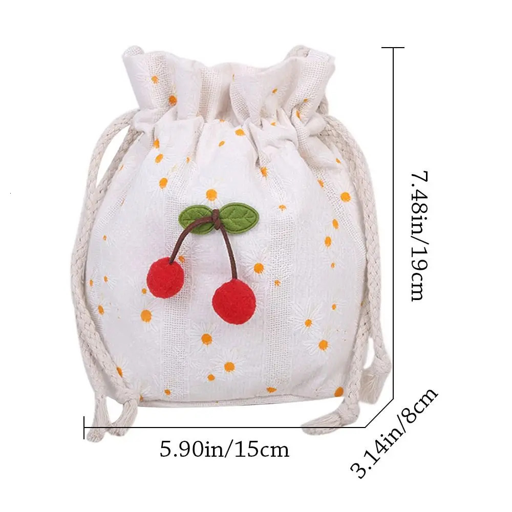 Korean Cute Canvas Cherry Bucket Bag for Women Summer Simple Casual Small Crossbody Female Fashion Shoulder Bags 250514