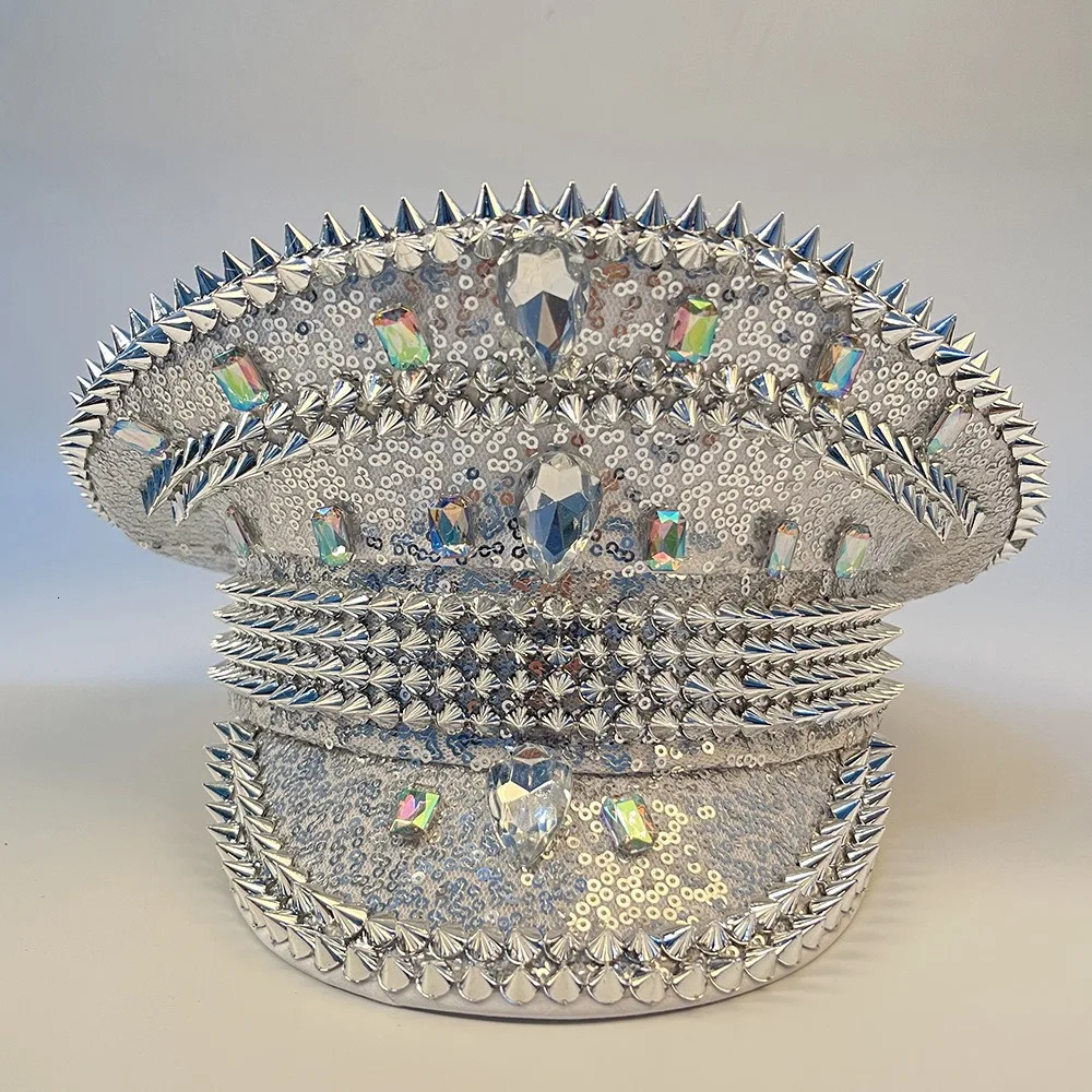 Silver Sequin Diamond Bride Caps Bling Visors Hen Party Queen Hats Beret Women Wedding Hat Pography Shows Accessories 250513