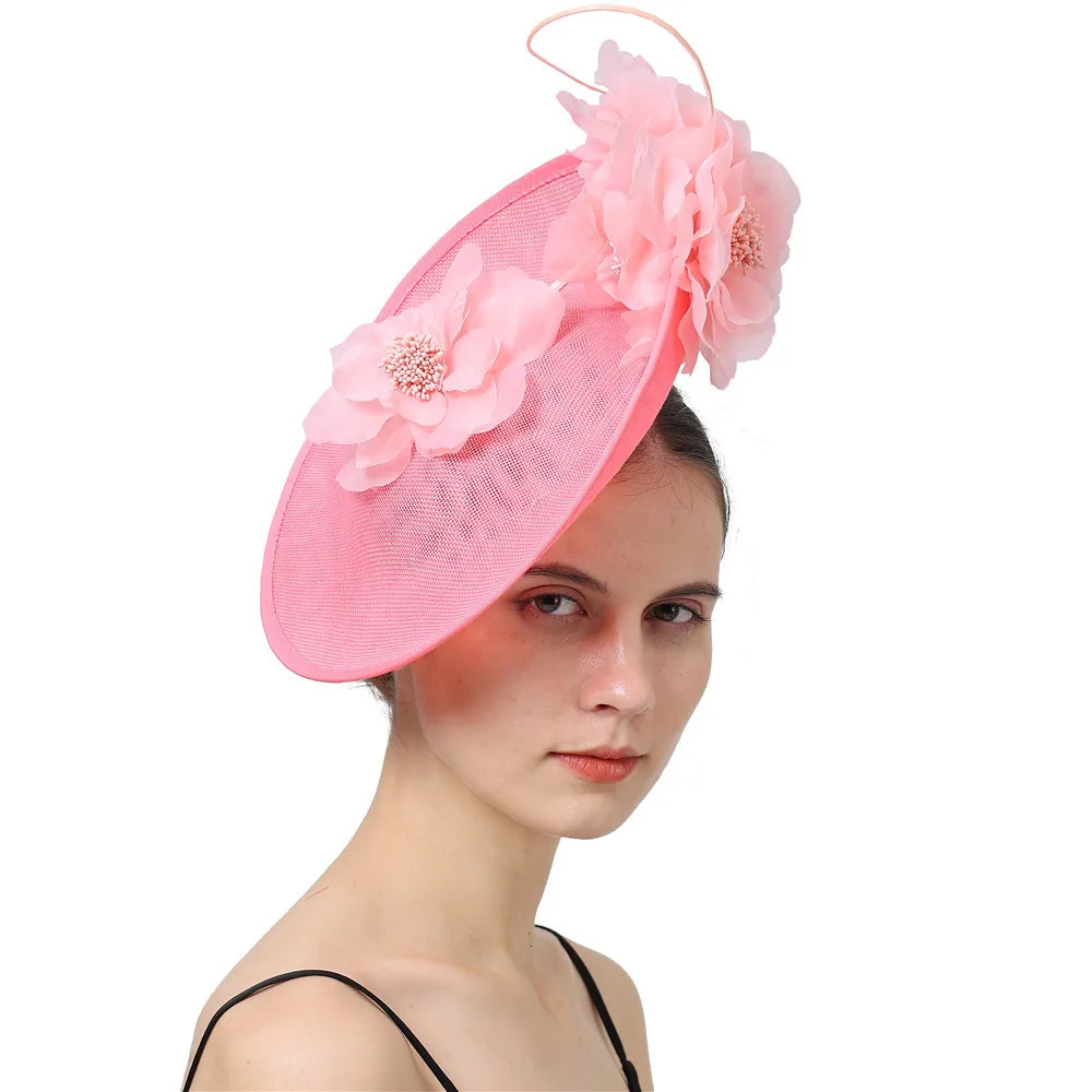 Big Sinamay Kentucky Fascinator Hat Elegant Women Flower Church Cocktail Tea Party Wedding Headwear with Headband Clip 250513