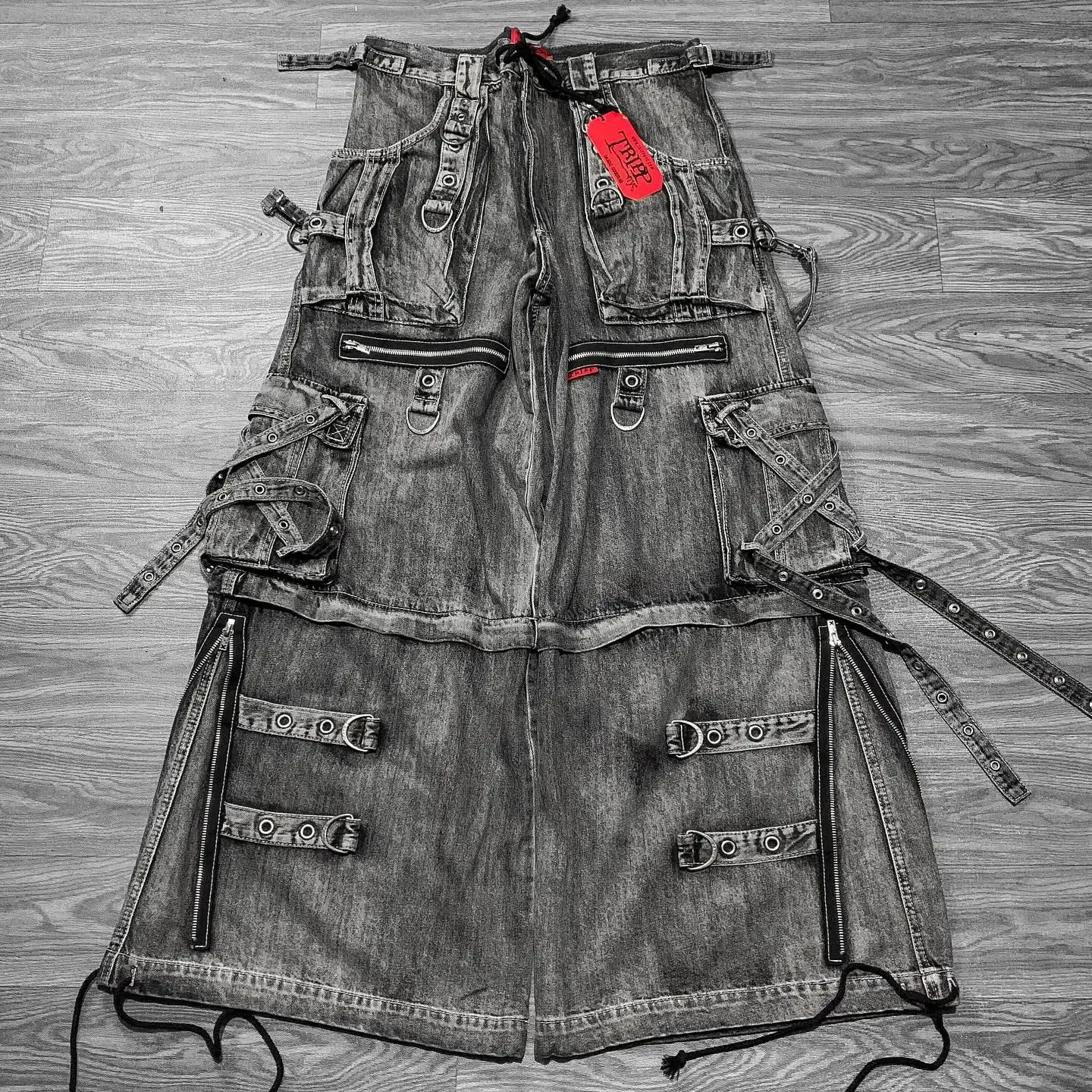 Black Y2K Hiphop Gothic Multi Pocket Zipper Jeans for Men Japanese Streetwear Trendy Cargo Pants European Urban Baggy Denim 250514
