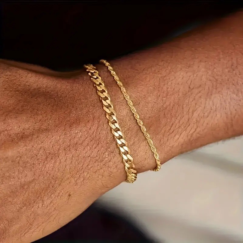 Jewelry Fashion Men's Fried Dough Twists Simple Cuban Chain Two Piece Set Bracelet