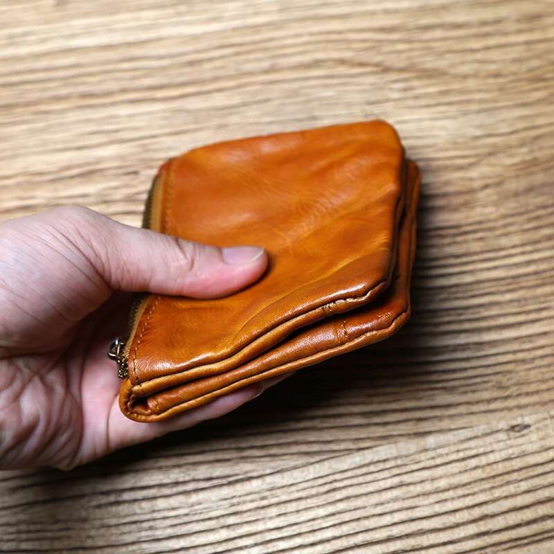 NZPJ Male Retro Female Short First Layer Cowhide Vertical Wallet Vegetable Tanned Leather Bank Card Holder