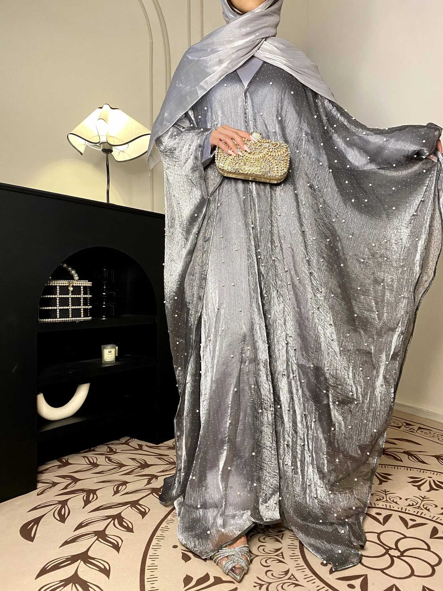 womens Muslim clothing Abaya simple pearl starry sky outer skirt elegant dress robe X250514