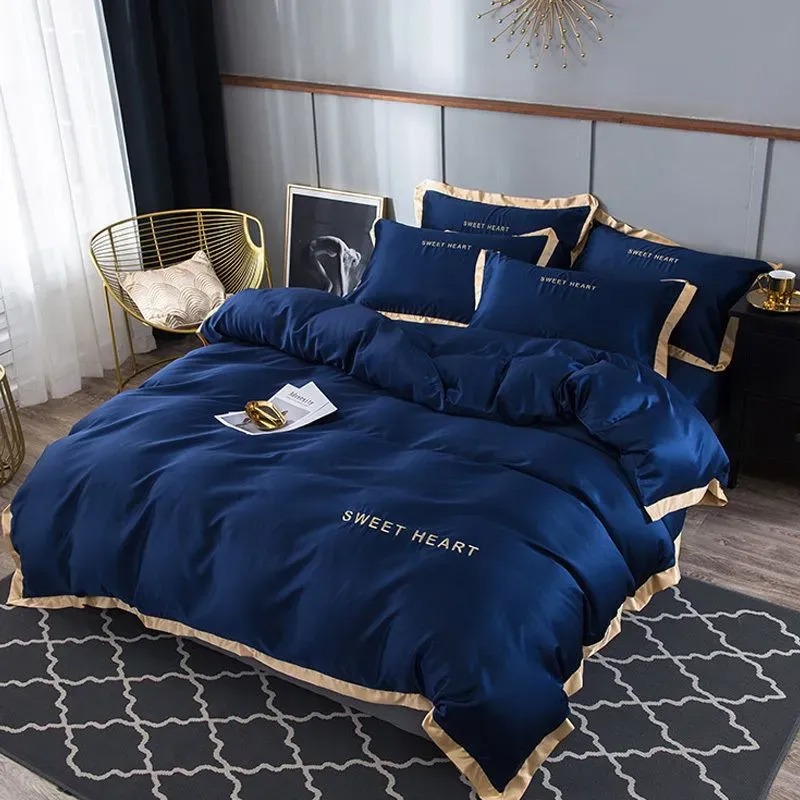 Bedding Sets 4Pcs Vintage French Printing Lace Ruffles Princess Set Milk Velvet Warm Quilt Cover Bed Skirt Bedspread Pillowcases FYD1