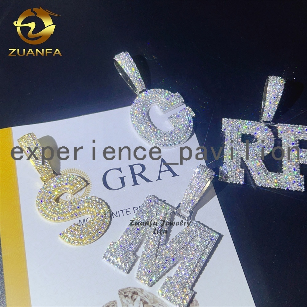 925 Sterling Silver Bling Custom Hip Hop Jewelry Letters Initial Necklace Iced Out Moissanite Pendant