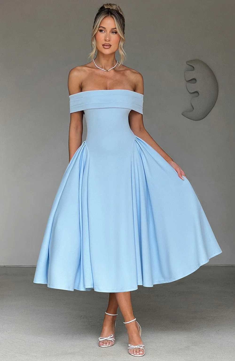 Womens Elegant Solid Color Strapless Backless Formal Dress Off Shoulder Design Long Dress Sexy A Line Formal Dress New In 2025XJ250514