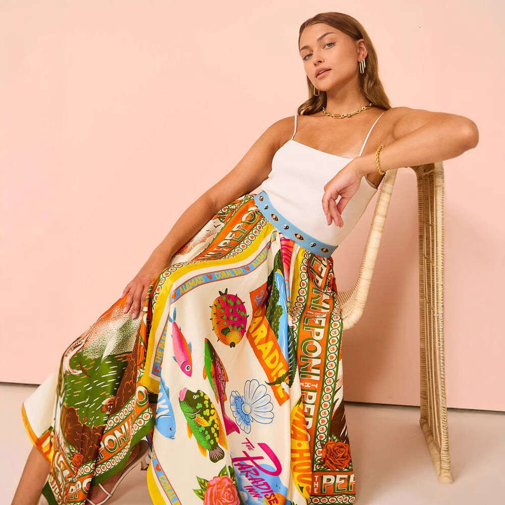 Summer Dresses Luxury Dress 2025 Spring/summer New Womens Long Printed Irregular Hem Fashionable Temperament Waist A-line Half Body Skirt for Women