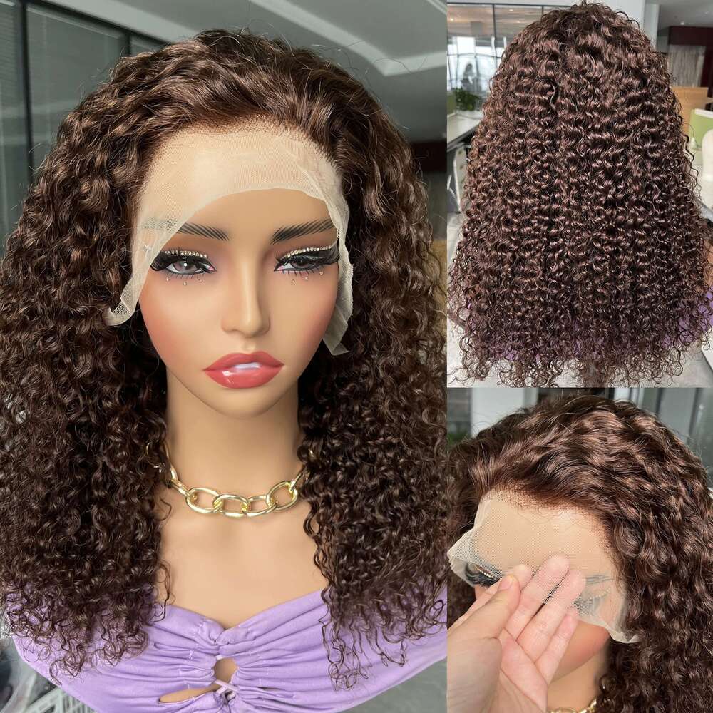 Brown Human Hair Wigs Front Jerry Curly 4X4 Transparent Wig For Women 13X4 Lace Frontal Wigbobbi