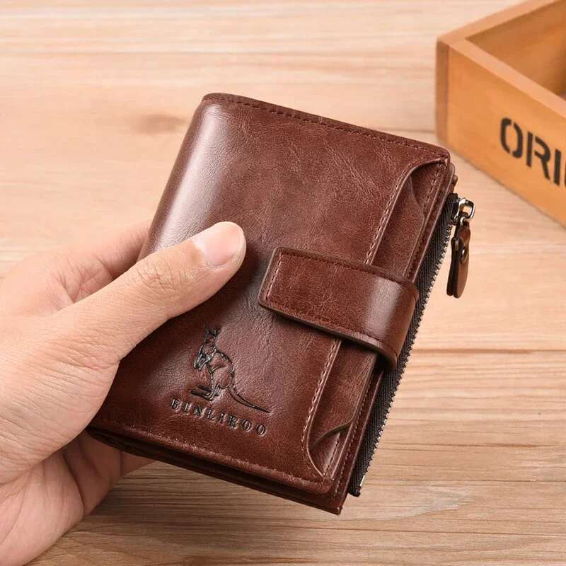 Fashion Men's Coin Purse RFID Blocking Man PU Leather Zipper Business Card Holder Money Bag Wallet for Male