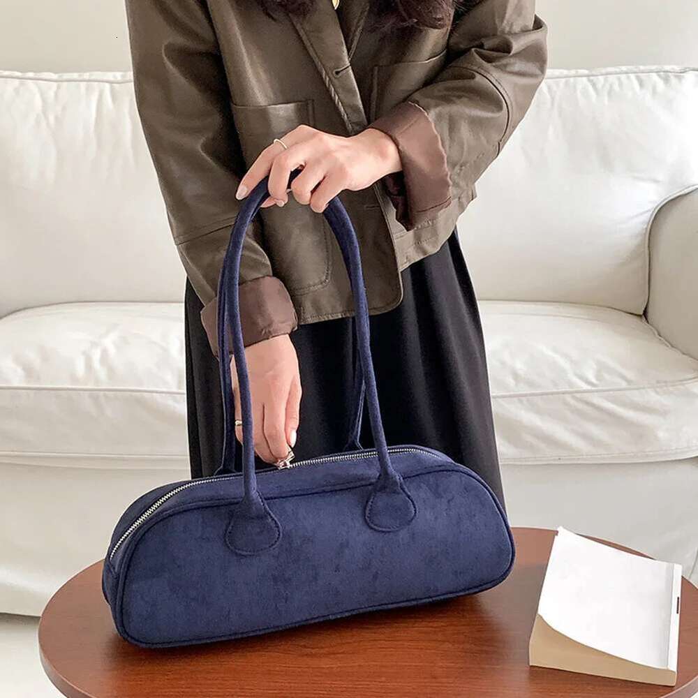 Suede Boston For Women's Korean Bowling Tote Bag Large Capacity Casual Handbag Solid Color Versatile Shoulder Underarm Bags
