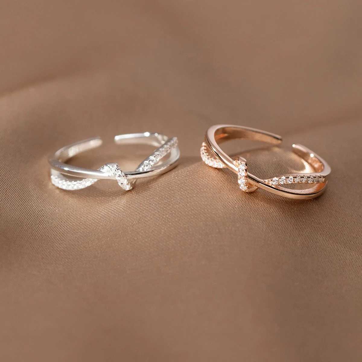 925 Sterling Silver Cross Knotting Zircon Rings For Women Girls Wedding Luxury Jewelry Accories Silver 925XJ250514