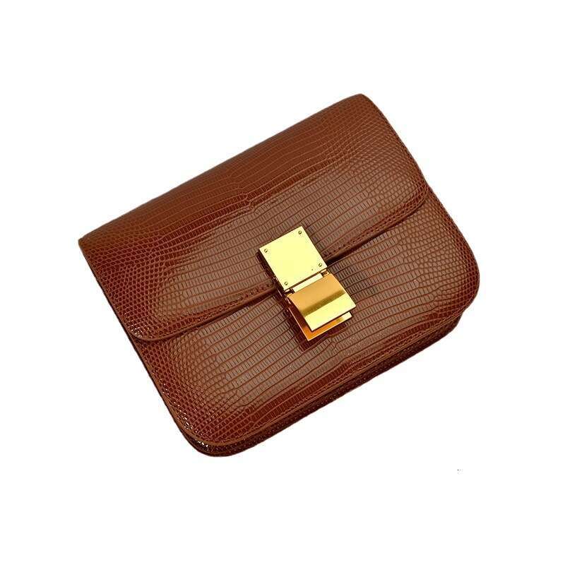 2024 New Genuine Leather Women's Lizard Pattern Tofu Simple And Fashionable Diagonal Cross Solid Color Texture Single Shoulder Underarm Bag
