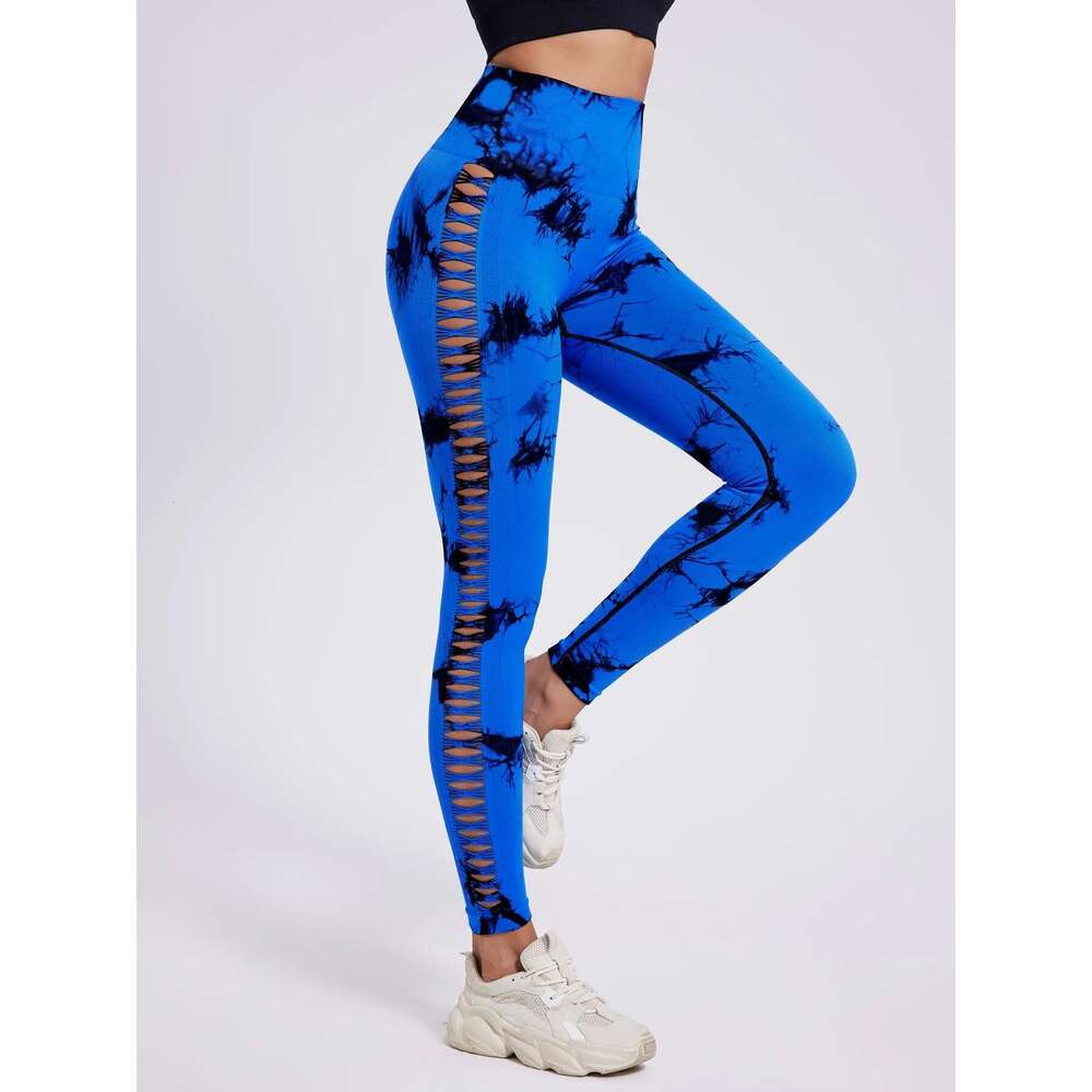 Butt Lifting Sexy Gym High Waist Seamless Tie Dye Leggings Women Skinny Stretch Outdoors Hollow Out Pants