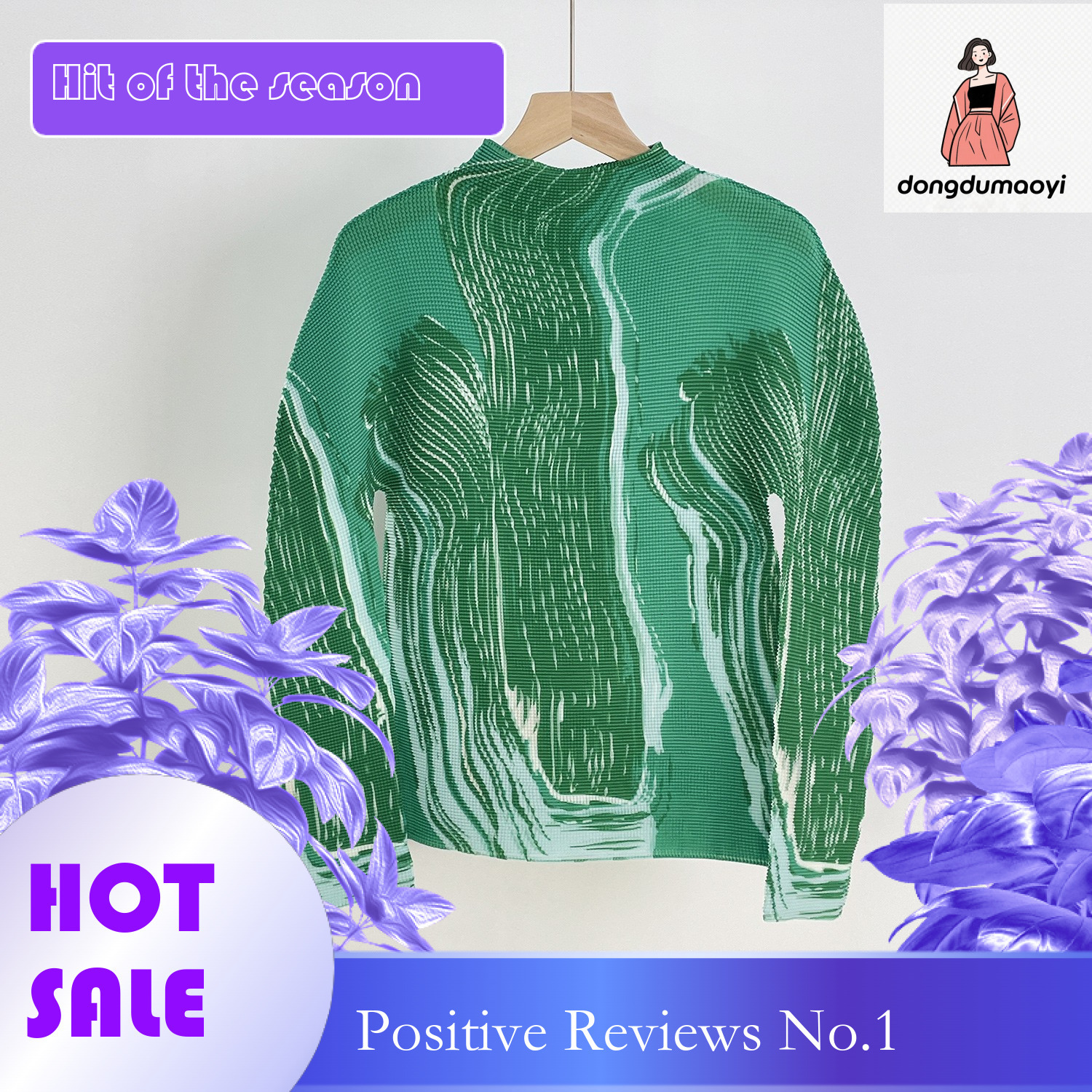 dongdumaoyi Miyake printed top for women's interior design, niche slim fit elastic corn kernels versatile pleated T-shirt