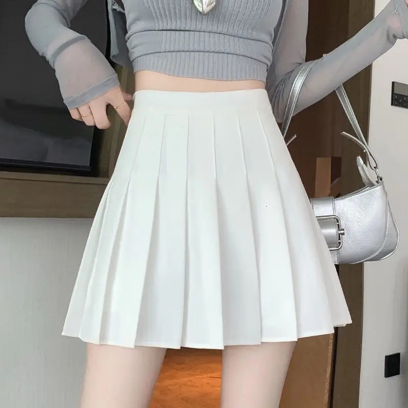 Preppy Style Women Pleated Skirt High Waist ALine Mini School Girl JK Uniform Skater Black Plus Size 250514