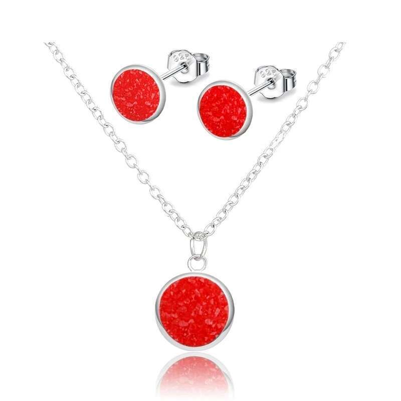 Fashion Drusy Round Pendant Jewelry For Anti Allergy Bling Stud Earrings Sets Women Party Necklace