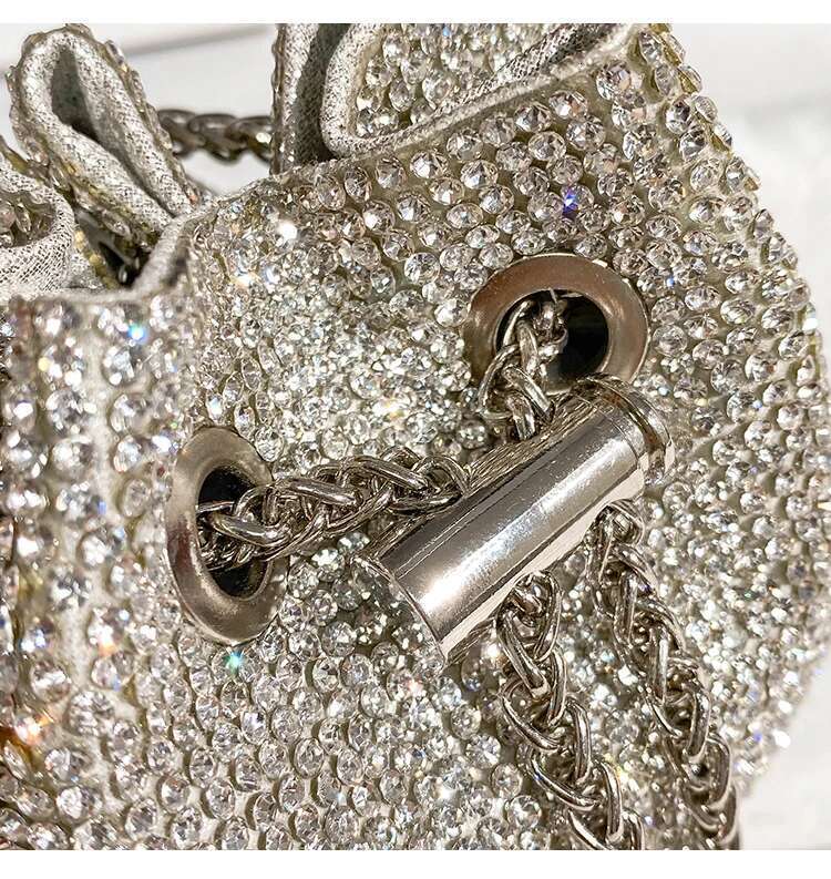 Rhinestones Dia Evening Clutch Designer Metal Ring Women's Handbag Wedding Party Bling Bucket Purse Shoulder Bag