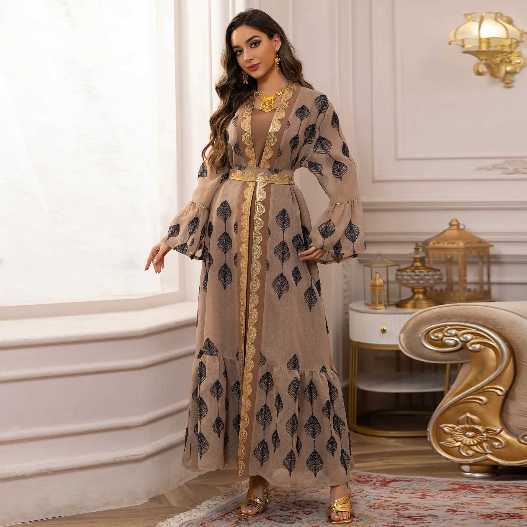 2PCS Muslim Women Dress Dubai Abaya Kaftan Turkey Embroidery Jalabiya African Party Gown Arab Robe Islam Clothing Ka Caftan X250514