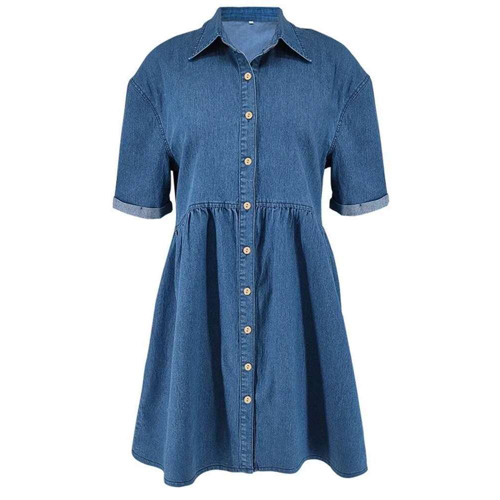 Wmstar Plus Size Denim Dresses Women Elegant Casual Loose Short Sleeve Summer Midi Dress Wholesale Dropshipping New Style
