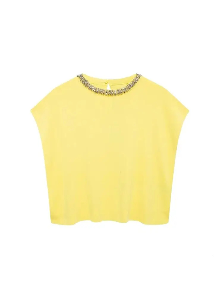 TRZA Womens Sleeveless Oneck Knitted Tank Top Sweater Diamond Beads Fashionable 250506