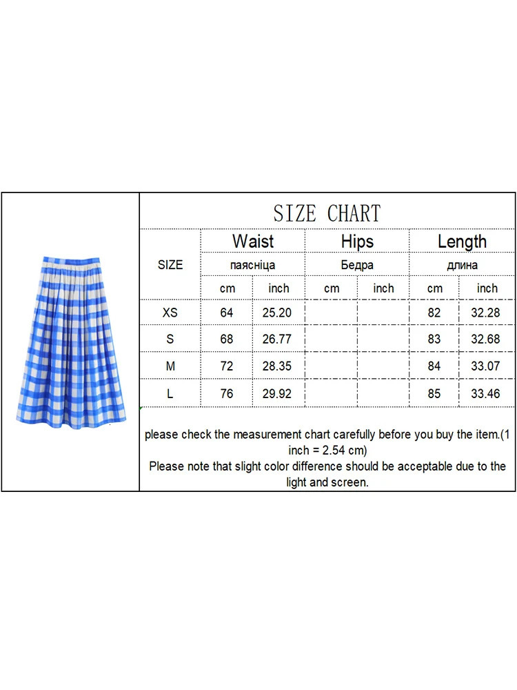 TFMLN Blue White Plaid Aline Skirt For Women Summer Lightweight High Waisted Zipper Long Female Slim Casual 250514