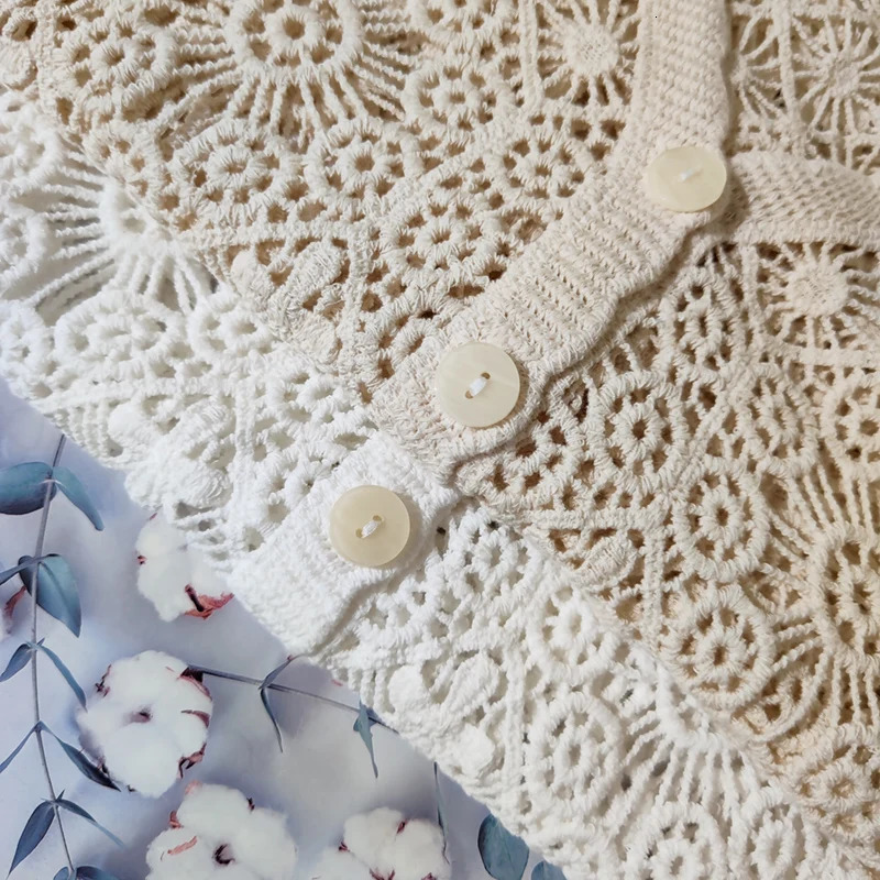 Sheer Crochet Top Button Front VNeck Short Sleeve Openknit y Blouse Women Summer Boho Vacation Outfit 250514