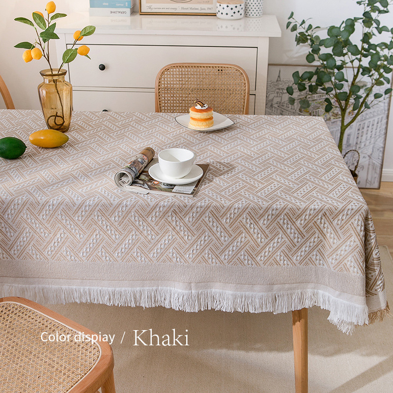A0904 Nordic tablecloth cotton yarn high-grade tablecloth coffee table cloth tassel wear-resistant tablecloth dust-proof waffle table cloth round tabl