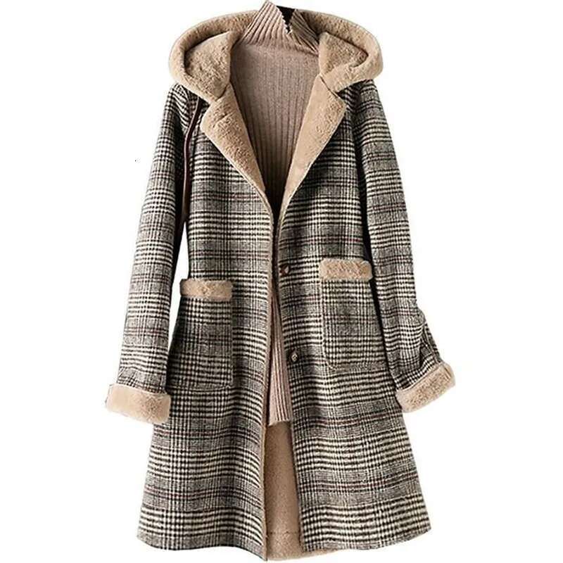 Winter New Women's Outerwear Skin Hair One Body Veet Add Thick Keep Warm Jacket Medium Long Hooded Woolen Coat