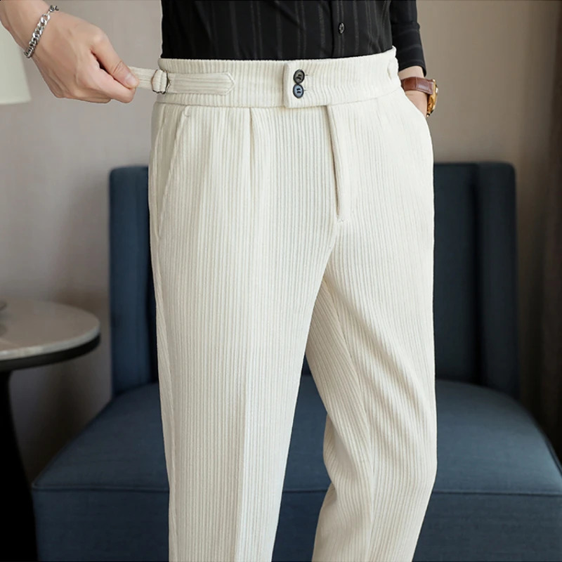Light Chenille Neapolitan High Waist Casual Pants for Men Premium Feeling Slim Fit Mens Dress Pantspantalon 250513