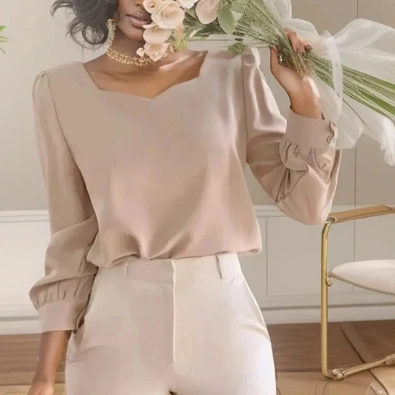 Elegant Square Collar Blouse for Women Casual Loose Tops Puff Sleeve Simple Shirts Spring and Autumn Fashion 8276 250513