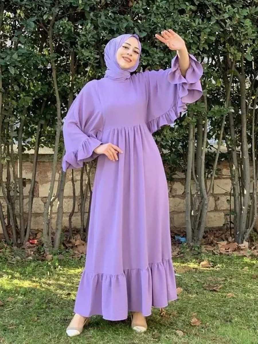 New Muslim fashion hijab Dubai Abaya long dress Women with belt Solid color patchwork Islamic dress Abaya African dress X250514